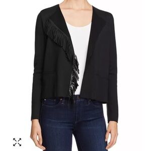 Majestic Filatures leather trim black merino wool cardigan size XS/S